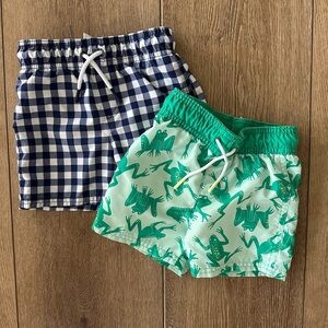 Cat & Jack Blue Gingham and Green Frog Print Swim Suits